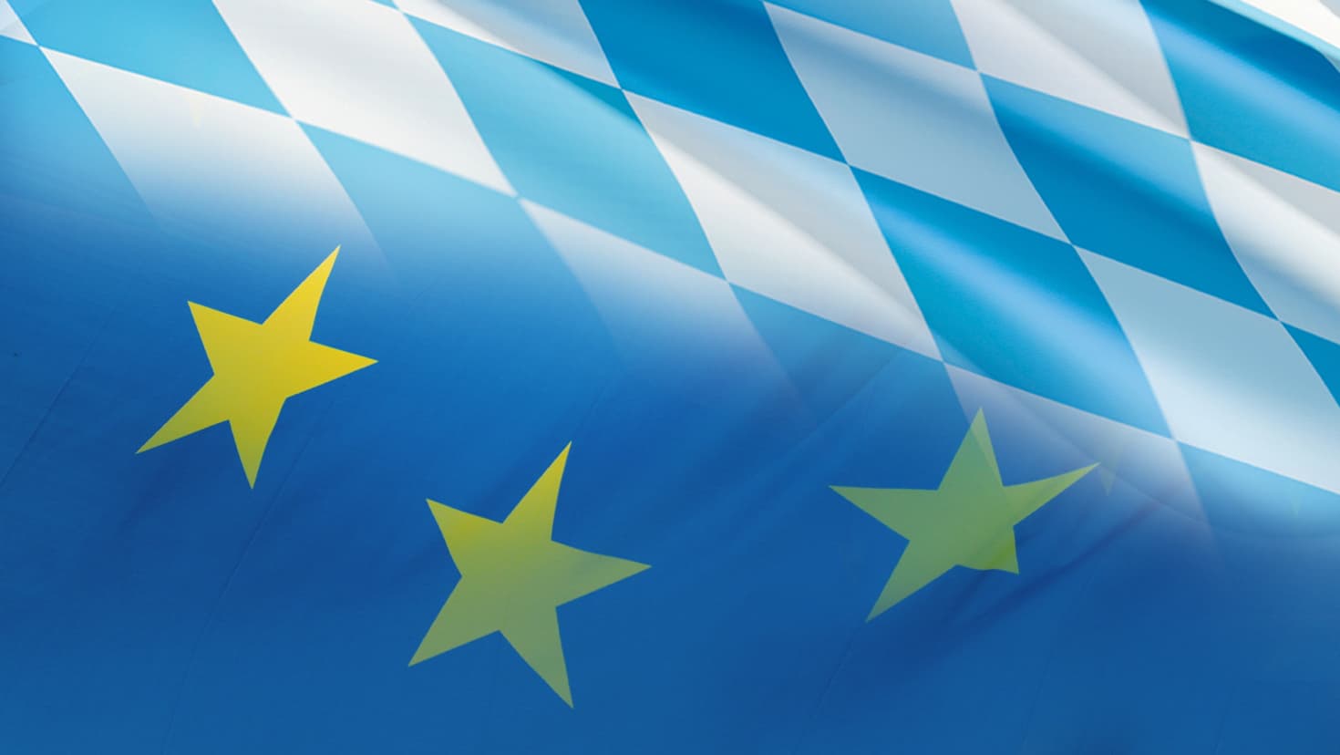 Die Flaggen des Freistaats Bayern (oben) und der Europäischen Union (unten). Die Flaggen des Freistaats Bayern (oben) und der Europäischen Union (unten).